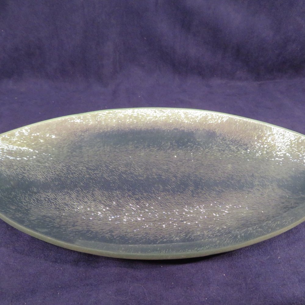 Decorative GLASS Plate Silver Tone Textured Surface 13.5" x 7.75" (162C)